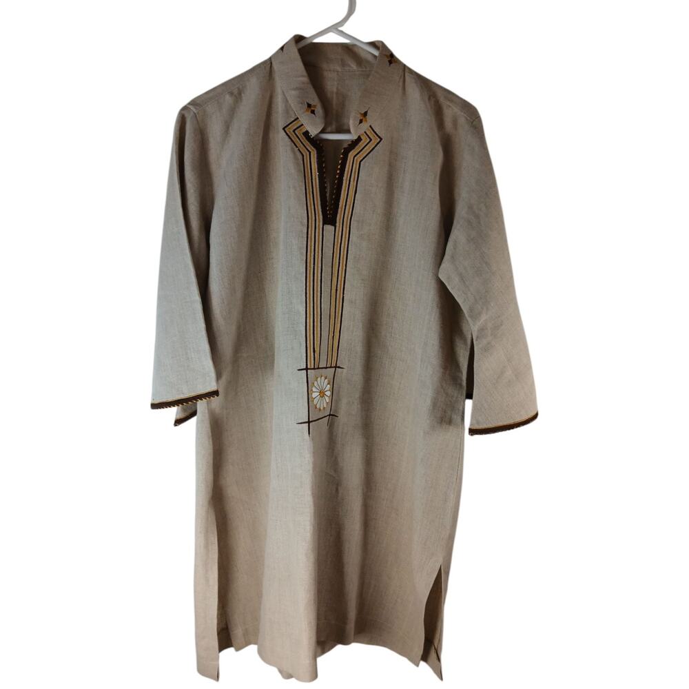 NWOT Aftrican Moroccan Embroidered Medium Weight Linen Shirt Religious Festival